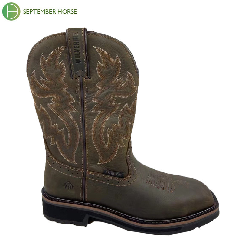 Real leather Goodyear Welted Genuine Leather Men Western Cowboy Work boots