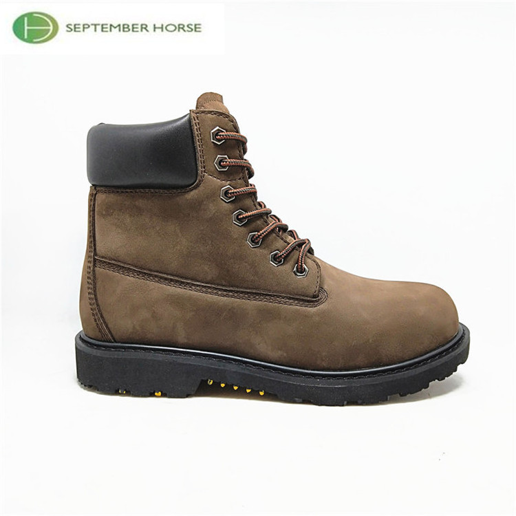 Brown Nubuck Leather Durable Safety Steel Toe Work Boots