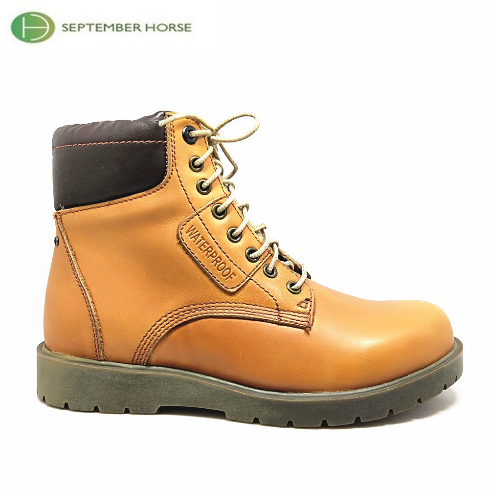 Men Leather Waterproof Flat Rubber Sole Work Boots