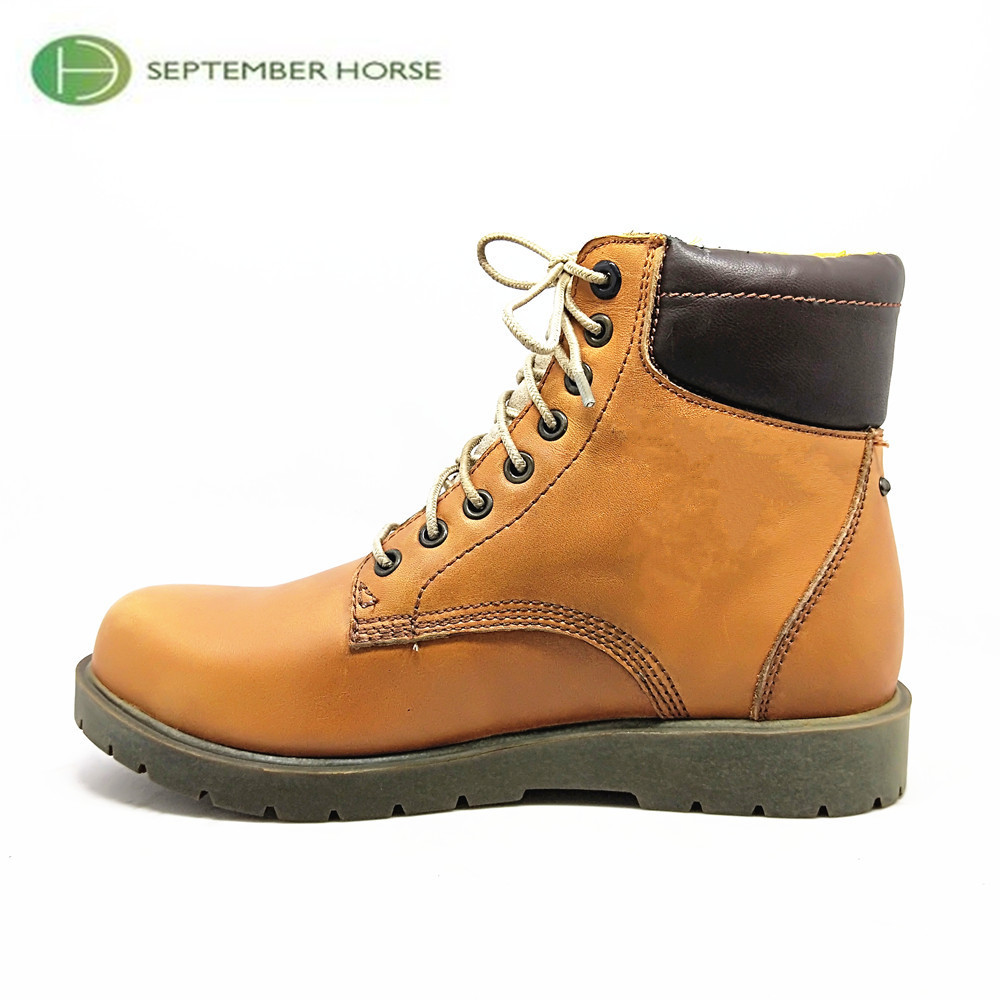 Men Leather Waterproof Flat Rubber Sole Work Boots