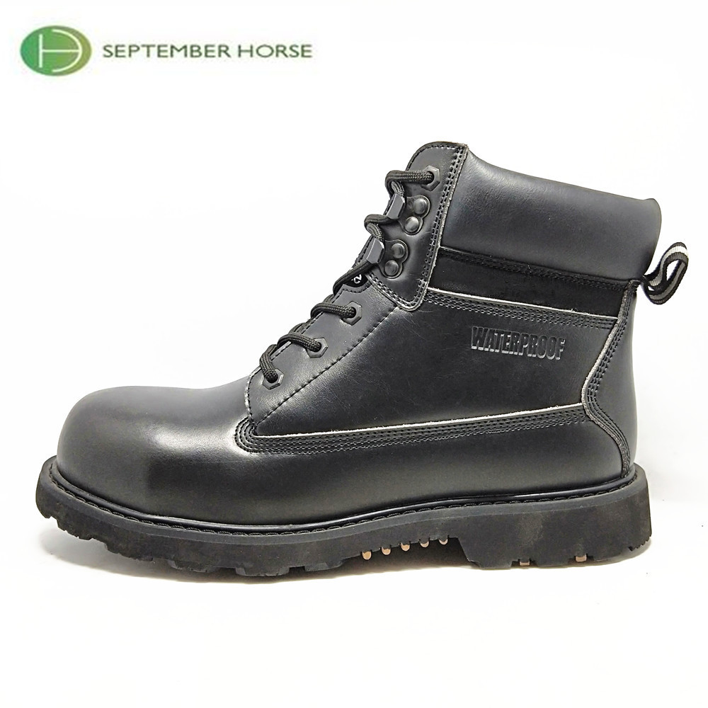 Waterproof Leather Black Safety Toe Non-slip Men Work Boots