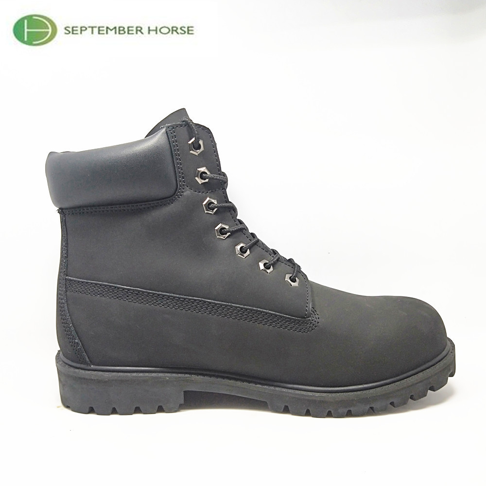 Black Wholesale High Quality Rubber Sole Nubuck Leather Work Boots For Men