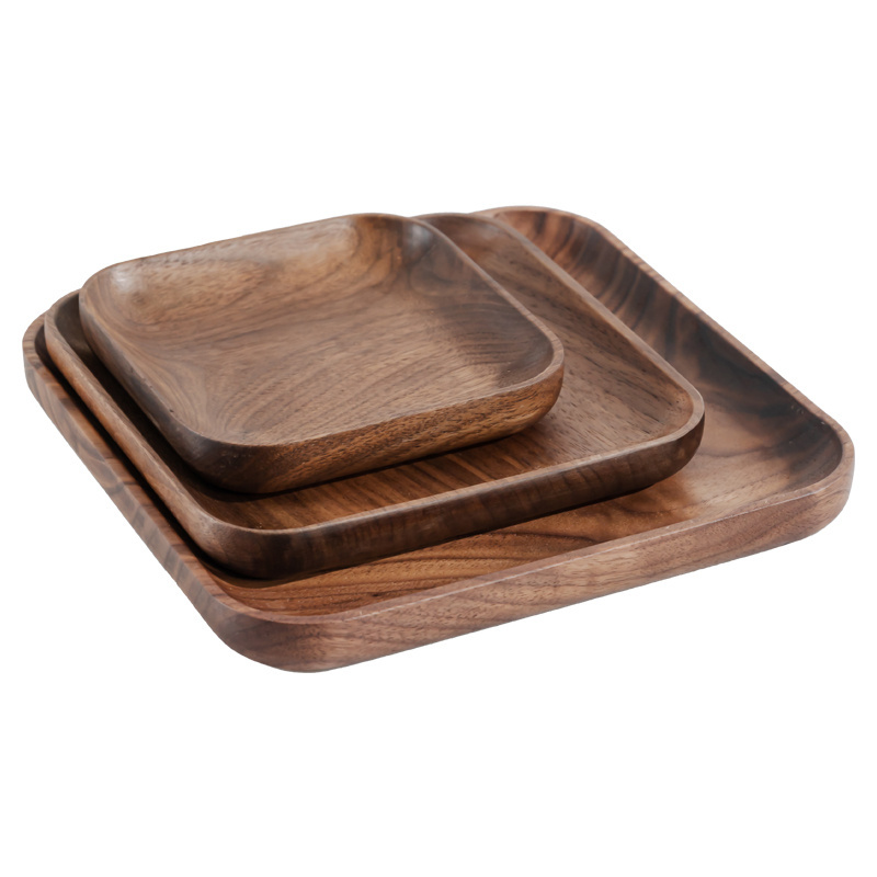 High Quality Daily Use Gifts Set Of 3 Black Walnut Wooden Tableware Dinner Serving Plates Dishes For Sale