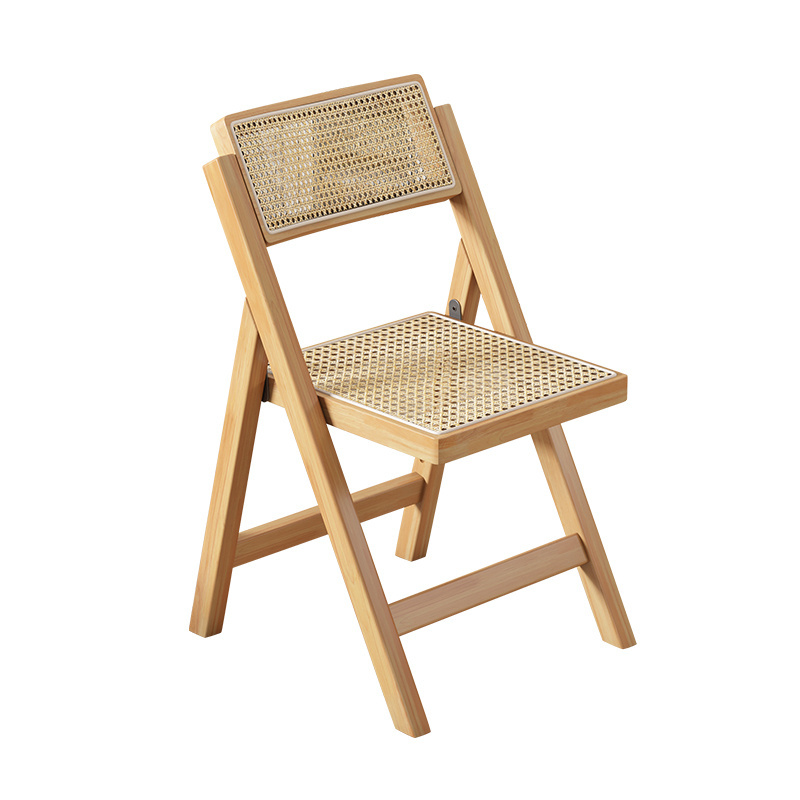 High Modern Nordic Quality Hotel Coffee Solid Wood Frame Rattan Cane Wicker Back Design Folding Foldable Dining Chair