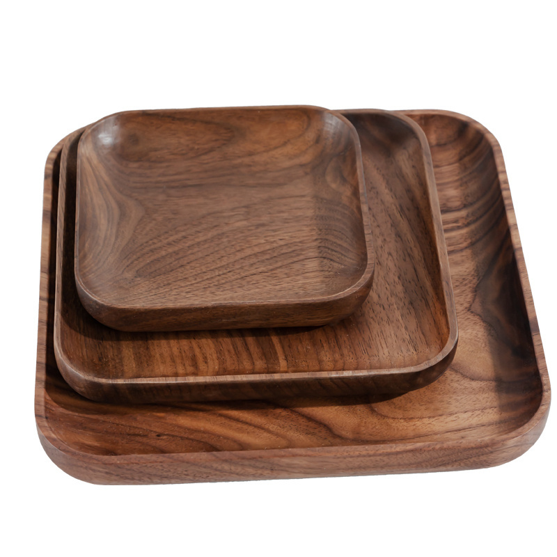 High Quality Daily Use Gifts Set Of 3 Black Walnut Wooden Tableware Dinner Serving Plates Dishes For Sale