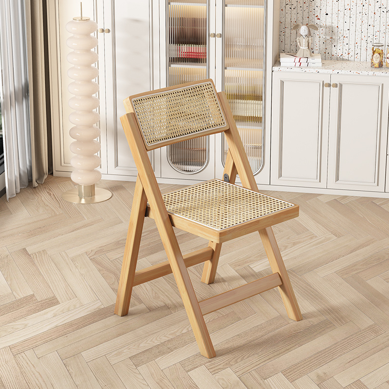 High Modern Nordic Quality Hotel Coffee Solid Wood Frame Rattan Cane Wicker Back Design Folding Foldable Dining Chair