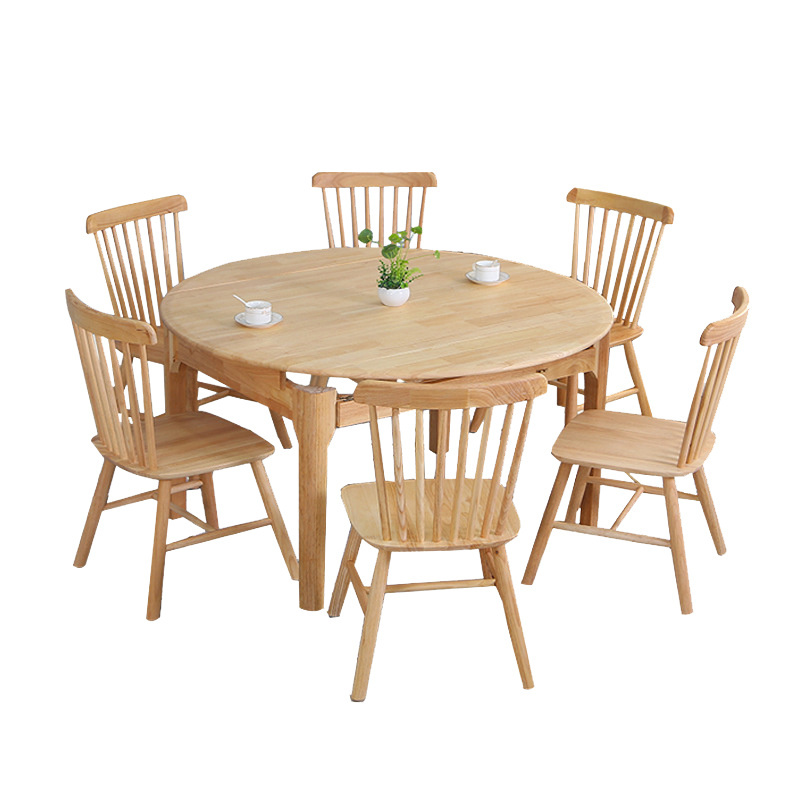 Nordic Solid Wood Dining Room Furniture Set Of 4 Or 6 Chairs With Round Folding Foldable Extendable Dining Table