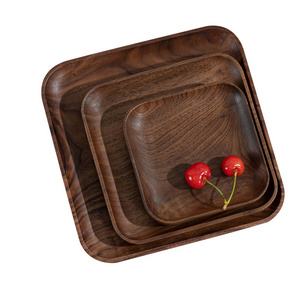 High Quality Daily Use Gifts Set Of 3 Black Walnut Wooden Tableware Dinner Serving Plates Dishes For Sale