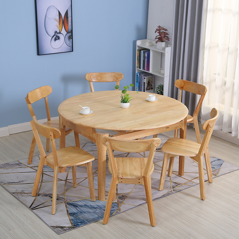 Nordic Solid Wood Dining Room Furniture Set Of 4 Or 6 Chairs With Round Folding Foldable Extendable Dining Table