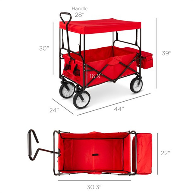 Best Choice Products Folding Utility Cargo Wagon Cart w/ Removable Canopy, Cup Holders - Pink