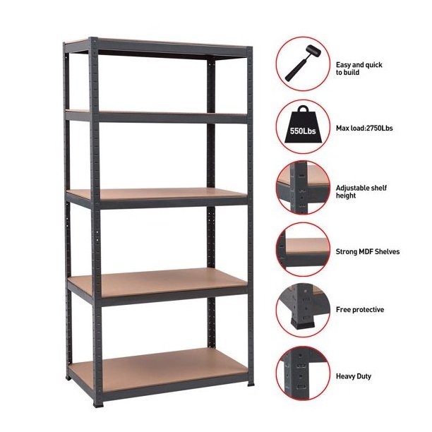 wholesale Easy to install heavy duty steadiness 5 tier metal garage storage boltless shelf rack