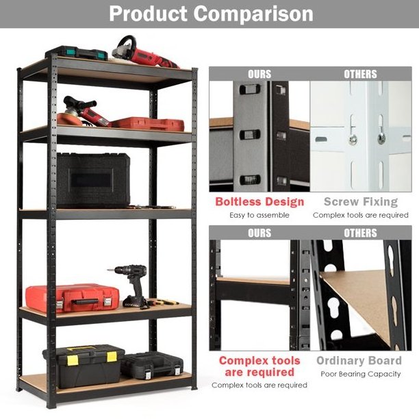 wholesale Easy to install heavy duty steadiness 5 tier metal garage storage boltless shelf rack