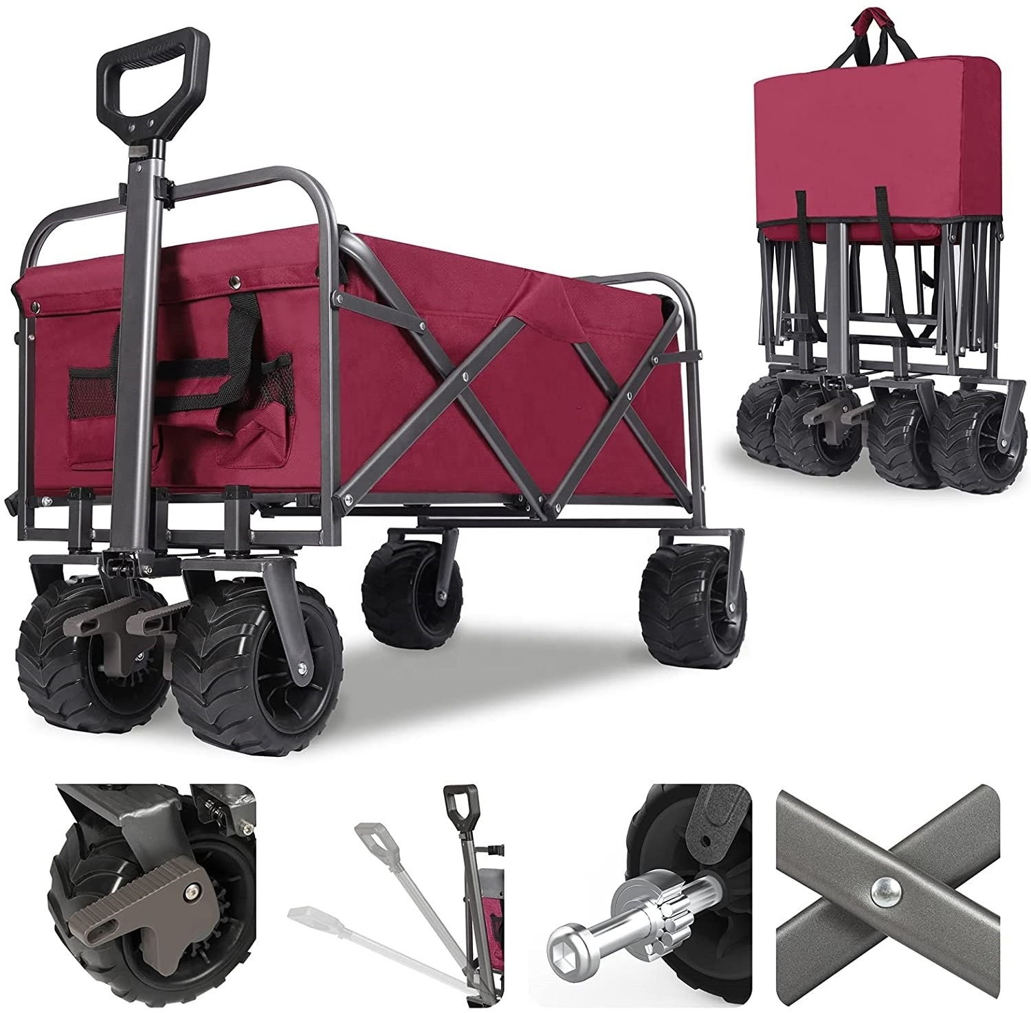 Four big wheels shopping hand carts kids garden tool trolley foldable utility unit carriage wagons carts