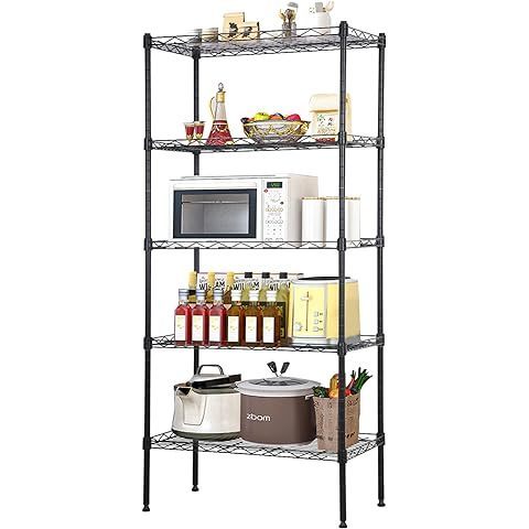 5 Tiers 500lbs Approval Metal Chrome Wire Shelf Storage Shelving Garage kitchen Rack with wheels