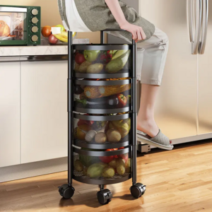 Household Rotating Multi Layer Kitchen Shelf Round Layered Standing Shelf Unit Floor Standing Rack Kitchen Storage Shelf Cart