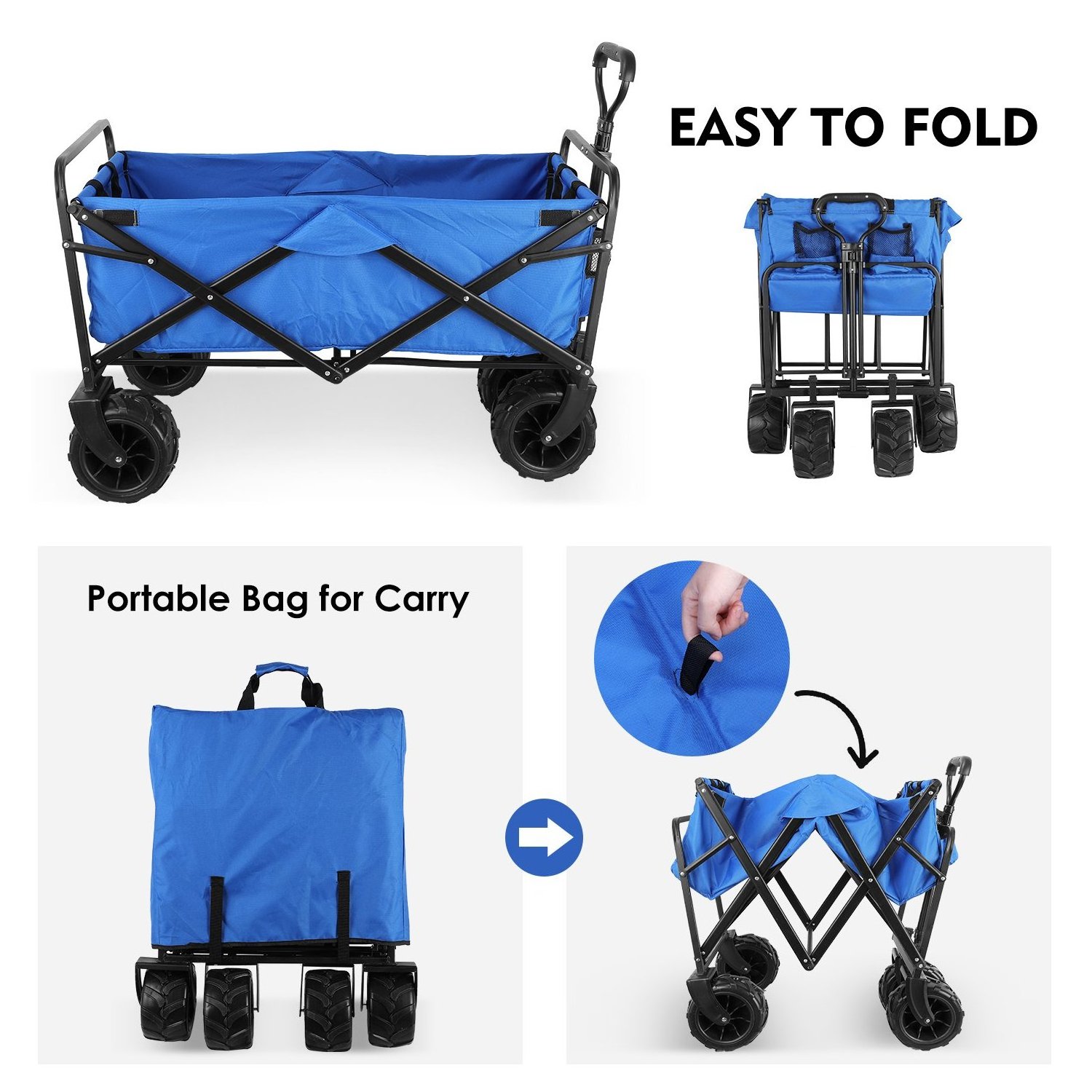 Collapsible Folding Garden Cart Outdoor wide wheel  Wagon Custom logoCart Foldable  beach wagon big wheels For Camping