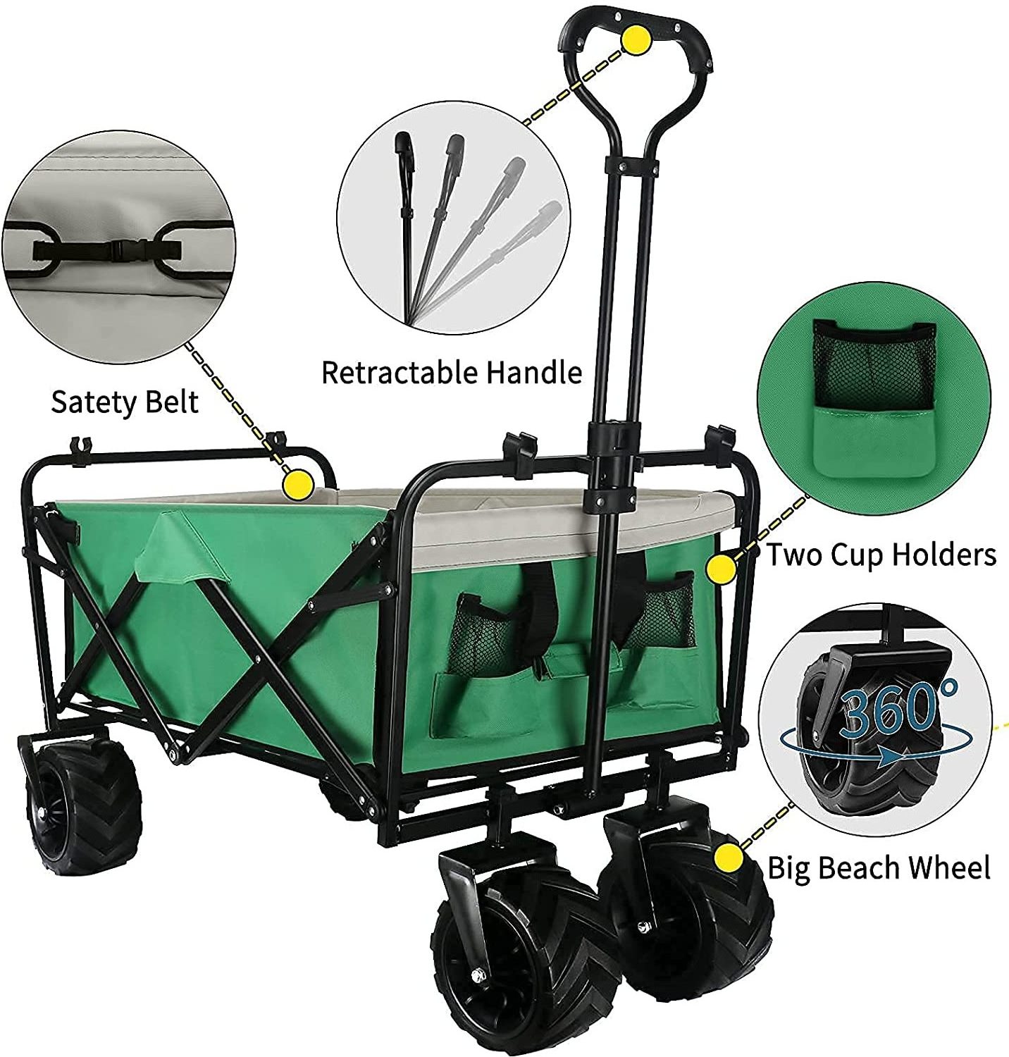 Collapsible Folding Outdoor Utility Wagon,Folding Wagon Cart Garden Shopping Cart Beach Wagon