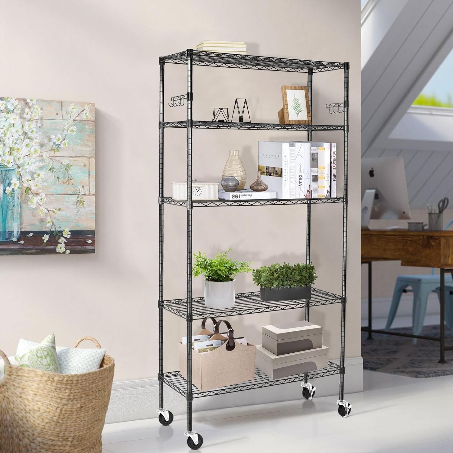 Wire Shelving Unit Commercial Metal Shelf 5 Tier Adjustable Layer Rack Strong Steel for Restaurant