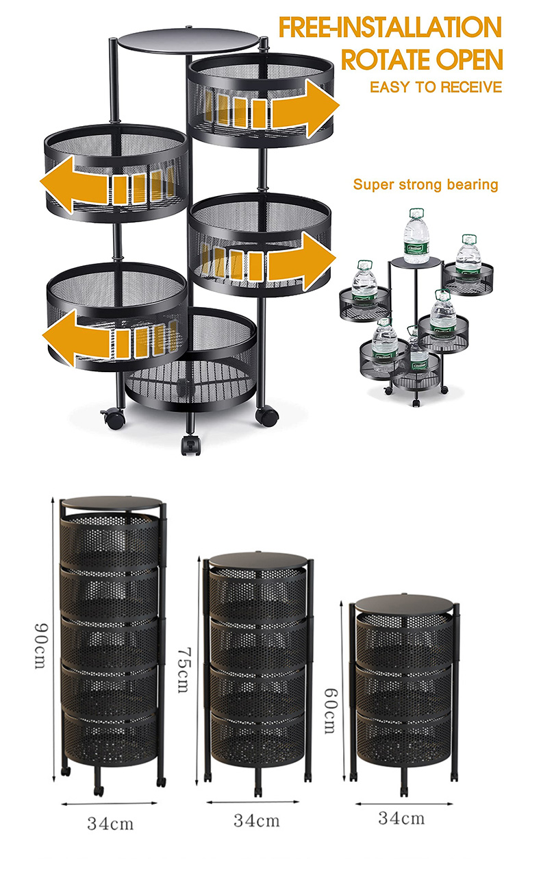 Household Rotating Multi Layer Kitchen Shelf Round Layered Standing Shelf Unit Floor Standing Rack Kitchen Storage Shelf Cart