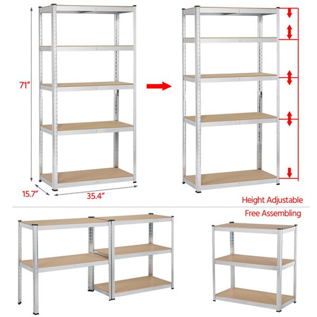 Medium duty boltless 5 tier industrial wholesale slotted boltless shelving unit storage stacking racking estante