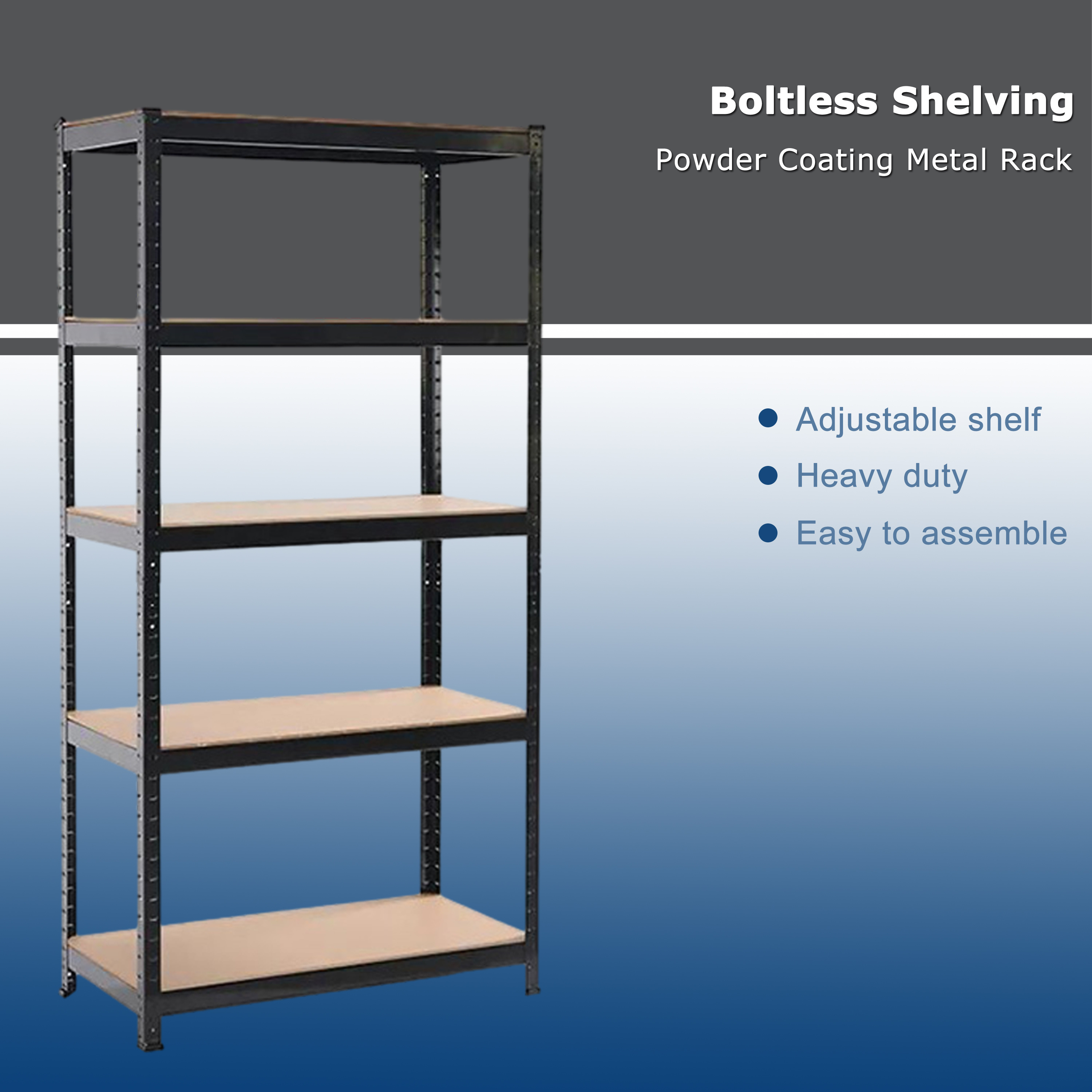 5-Tier Boltless Storage Racks Adjustable Heavy-Duty Steel Garage Black Storage metal rack Shelving Units