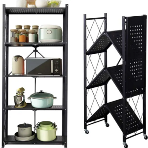 Mobile 5 Tier Metal Foldable collapsible kitchen storage Folding Shelf Rack For Bathroom Kitchen Living Room