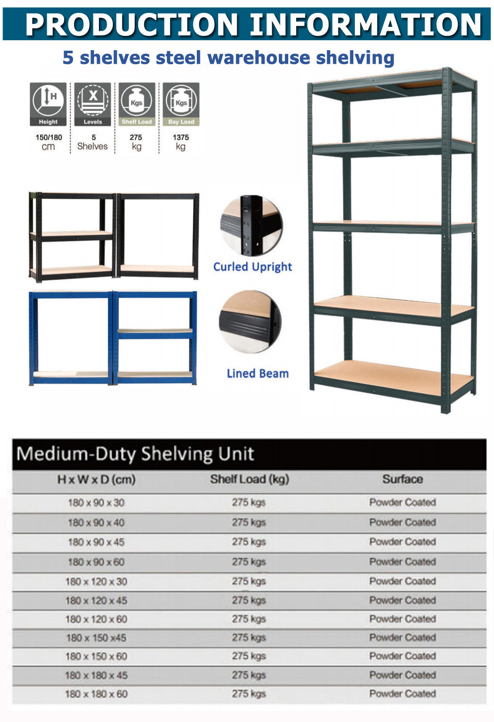 5-Tier Boltless Storage Racks Adjustable Heavy-Duty Steel Garage Black Storage metal rack Shelving Units