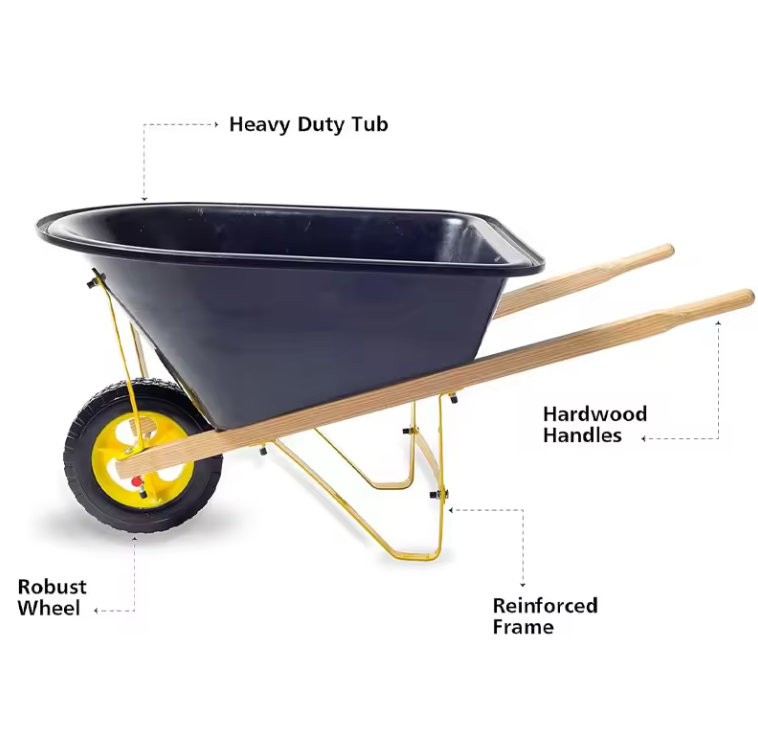 Heavy Duty Construction Steel Wheelbarrow With Square Handle Durable Strengthen Industrial Concrete Wheel Barrow