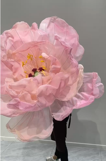 E-011 Oversize Customized Flower Head Handmade Artwork Supersize Large Organza Flower For Ceiling Decoration