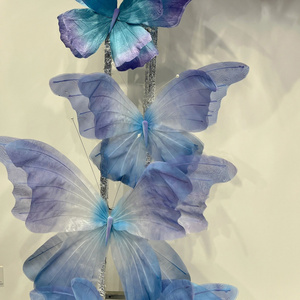 K-151  Large Tall Giant Silk poppy butterfly Stand Set Artificial organza giant butterfly decorations for Wedding Event