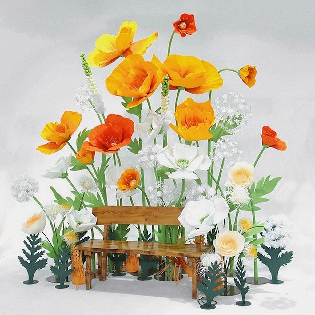 Wholesale artificial giant paper flowers free-standing flower hand made poppy home decor window event display