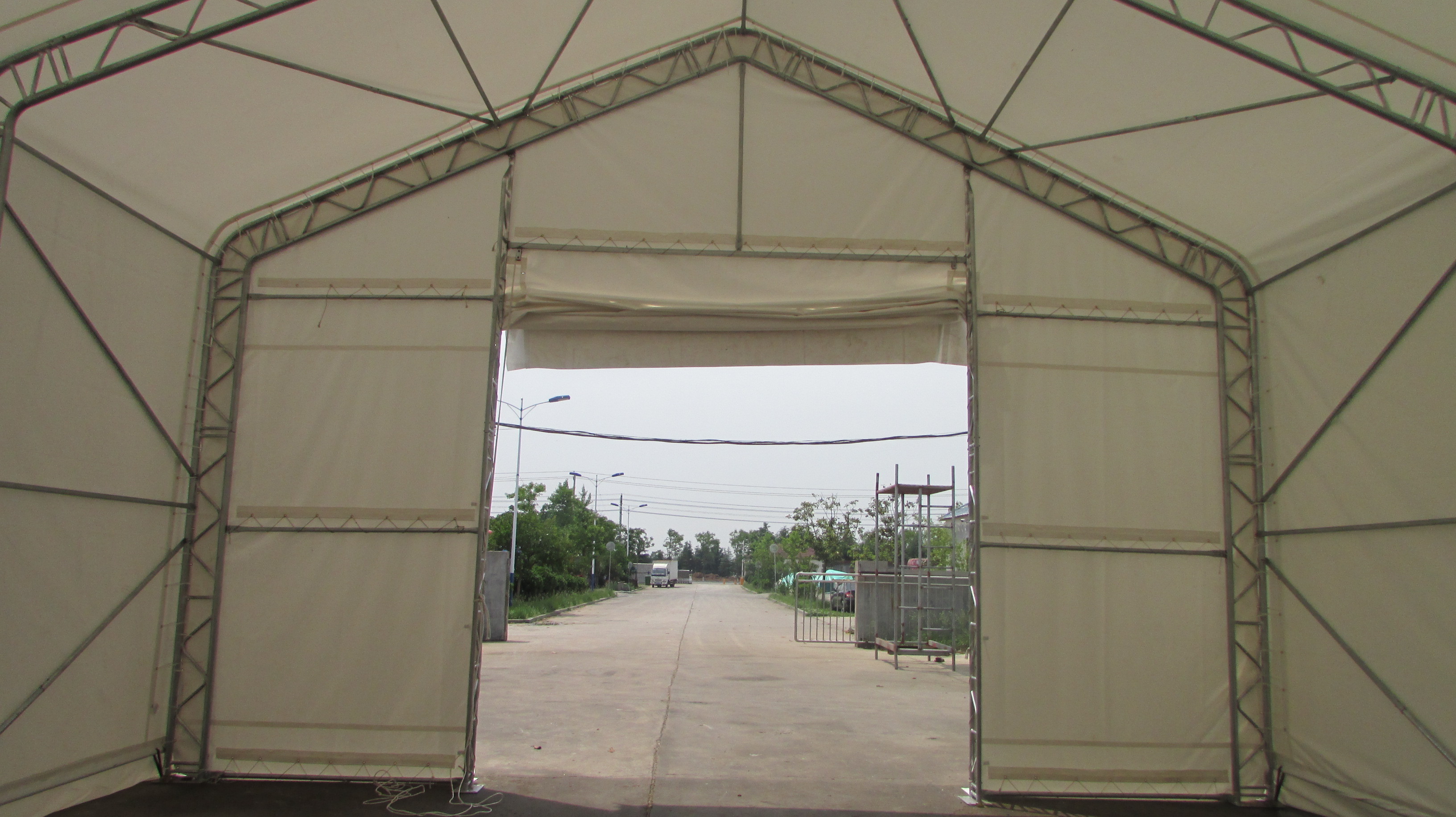 New products PVC prefab peak style outdoor large plastic storage shed shelter tent