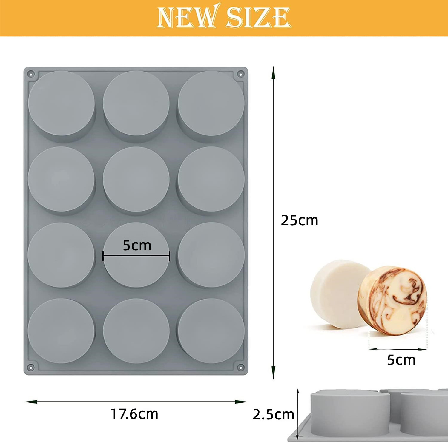 12 Cavity Cylinder Round Handmade Silicone Soap Molds For Bath Bombs