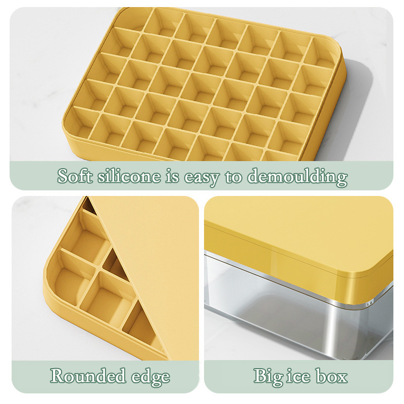 2023 New Square Silicone Ice Tray With Lid And Bin Silicone Molds Set With Lid Ice Container And Scoop For Freezer