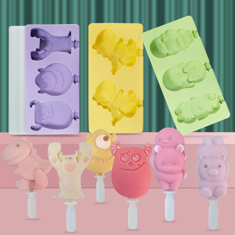 Food Grade Cartoon Monster Silicone Popsicle Mold Ice Cream Molds For Home Use