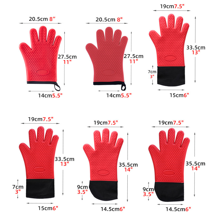 Heat resistant custom Five-finger kitchen Baking Oven Microwave mitt cotton silicone BBQ gloves