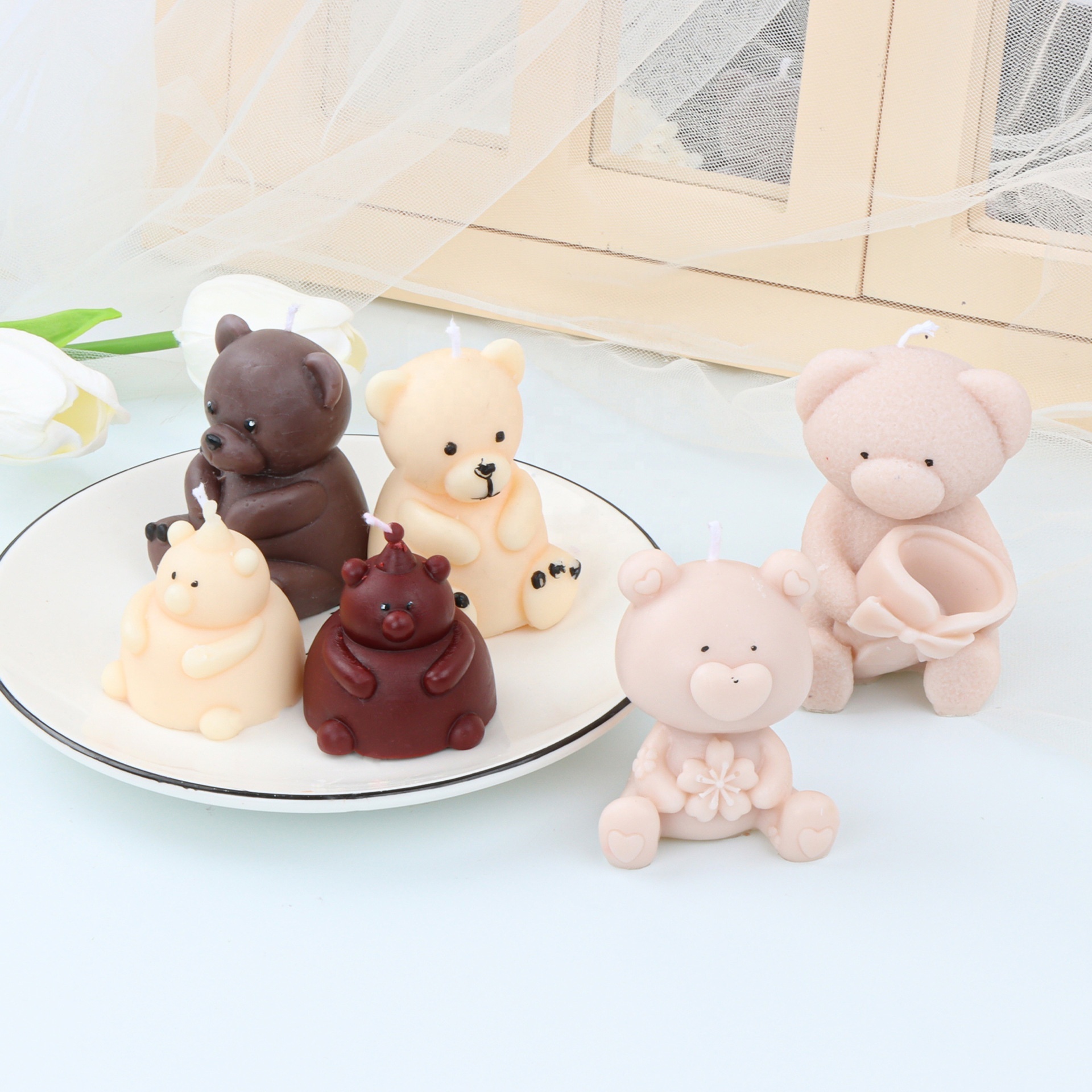 Wholesale Price High Quality 3D Luxury DIY Cartoon Teddy Bear Candle Silicone Mold