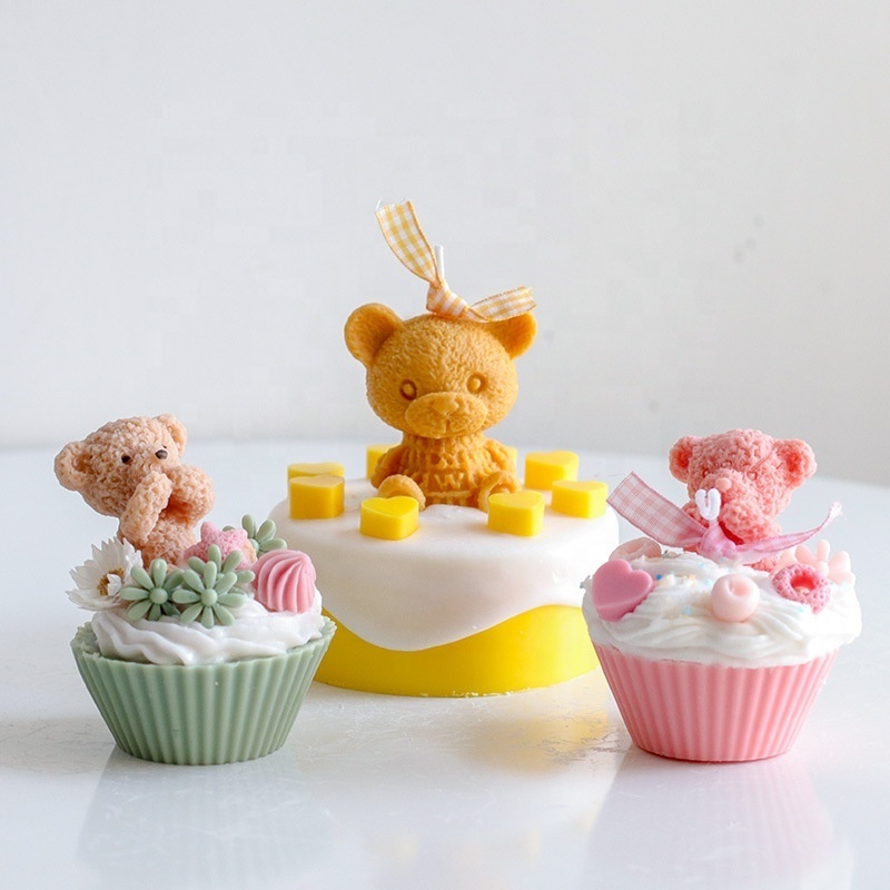 2022 New Item Wholesale Price Christmas Limited DIY 3D Cute Teddy Bear Baby Candle Silicone Mold