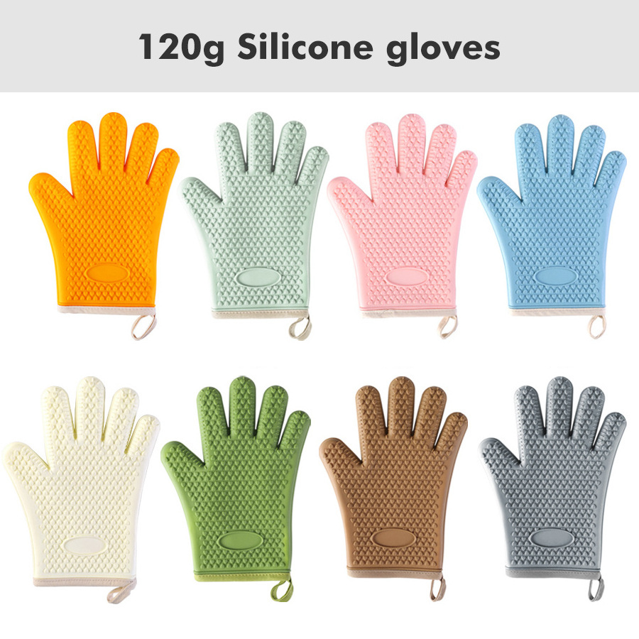 Heat resistant custom Five-finger kitchen Baking Oven Microwave mitt cotton silicone BBQ gloves