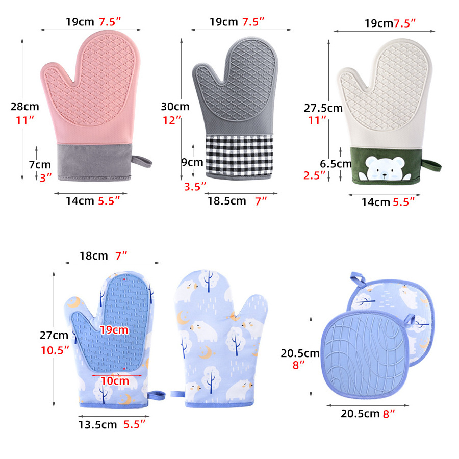 Heat resistant custom Five-finger kitchen Baking Oven Microwave mitt cotton silicone BBQ gloves