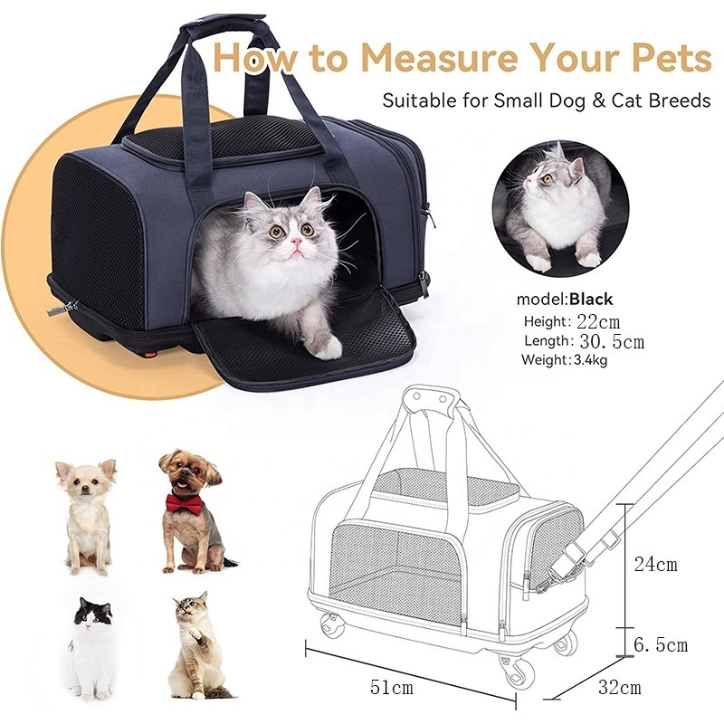 Outdoor Puppy Travel Shoulder Breathable Cat Dog Carrier With Wheels Pet Trolley