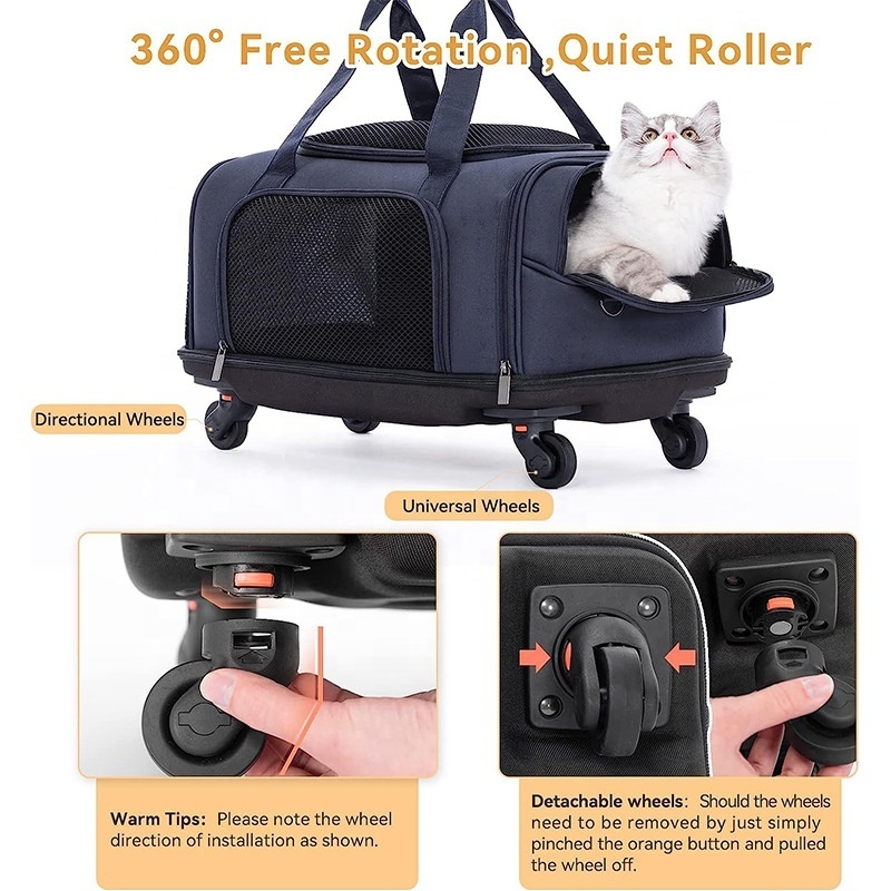 Outdoor Puppy Travel Shoulder Breathable Cat Dog Carrier With Wheels Pet Trolley