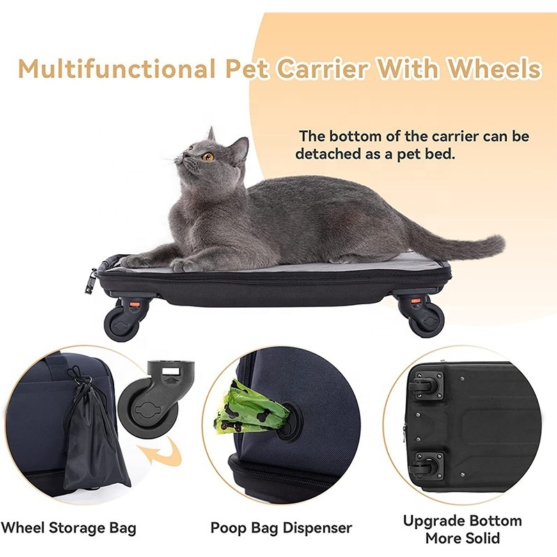 Outdoor Puppy Travel Shoulder Breathable Cat Dog Carrier With Wheels Pet Trolley