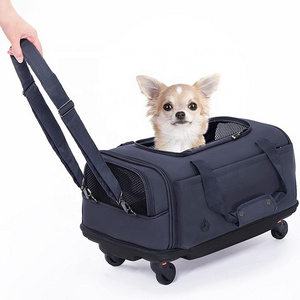 Outdoor Puppy Travel Shoulder Breathable Cat Dog Carrier With Wheels Pet Trolley