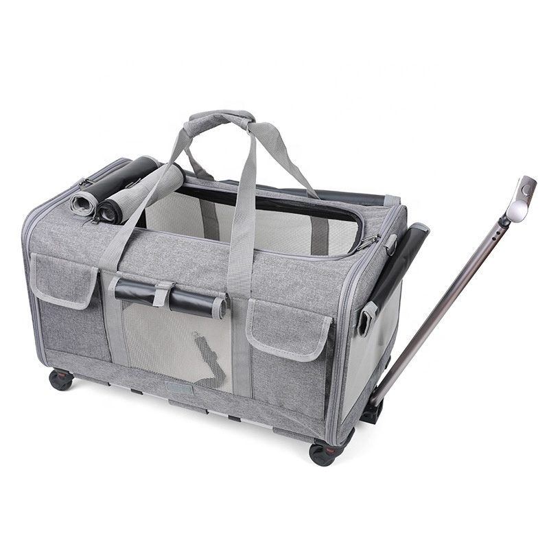 Double Portable Pet Travel Bag With Mesh Windows And Fleece Trolley Dog Cat Carrier Bag