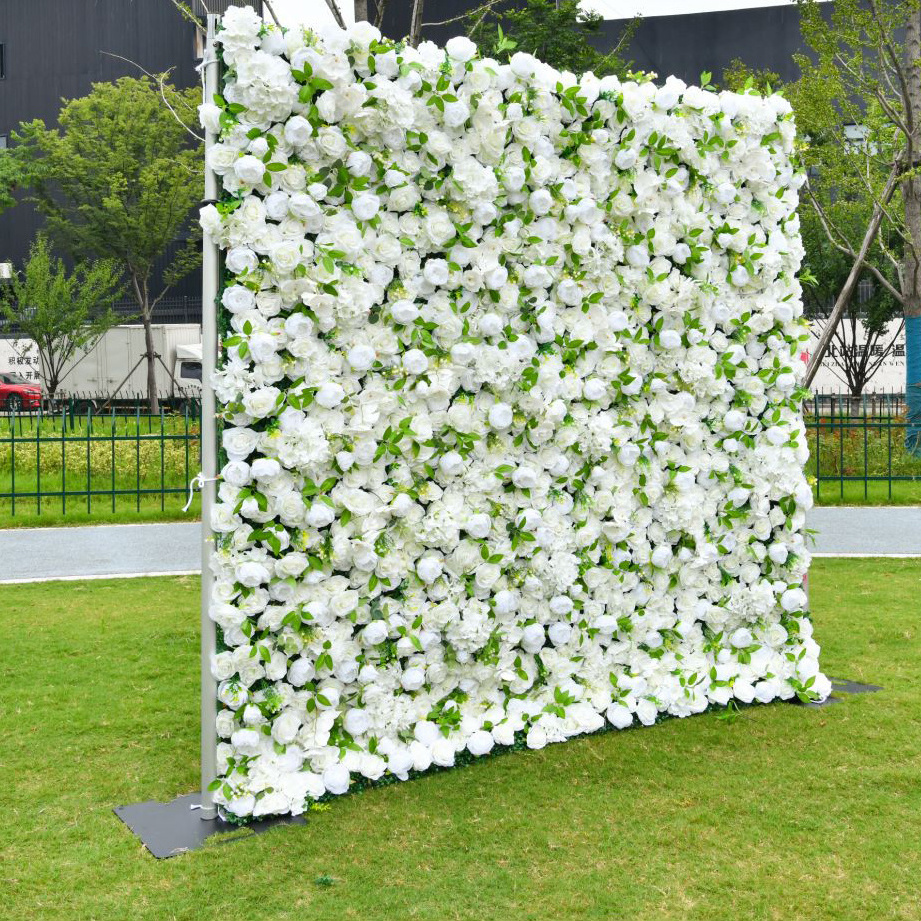 EG-S234 Green And White Rose Flower Wall Panels For Baby Shower Wedding Decor Roll Up Flower Wall Green