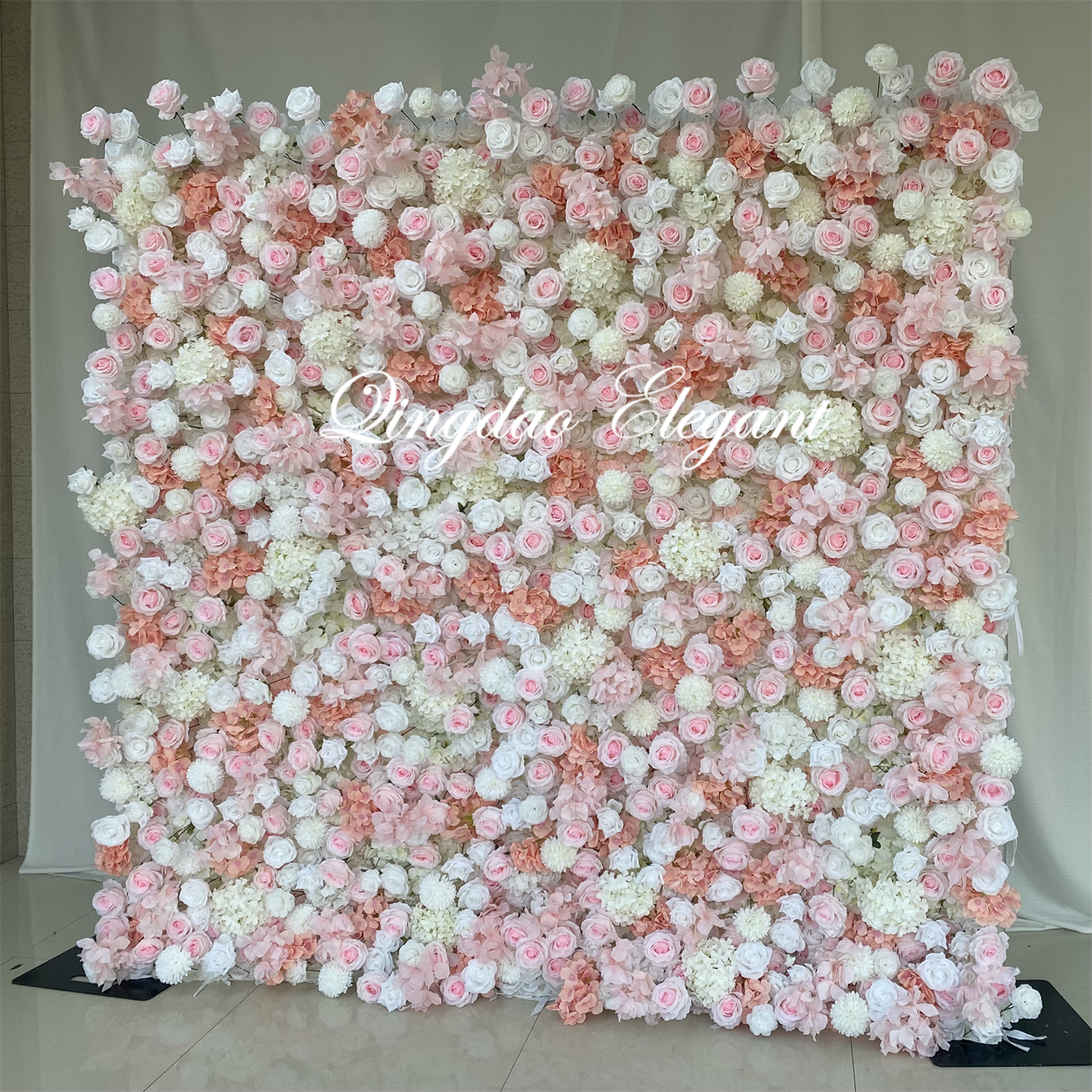 EG-WD69 Customized wedding decoration roll up 5d fabric flower wall  backdrop artificial silk pink rose flower wall