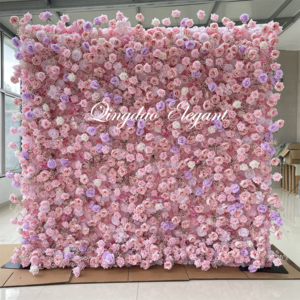 EG-WD69 Customized wedding decoration roll up 5d fabric flower wall  backdrop artificial silk pink rose flower wall