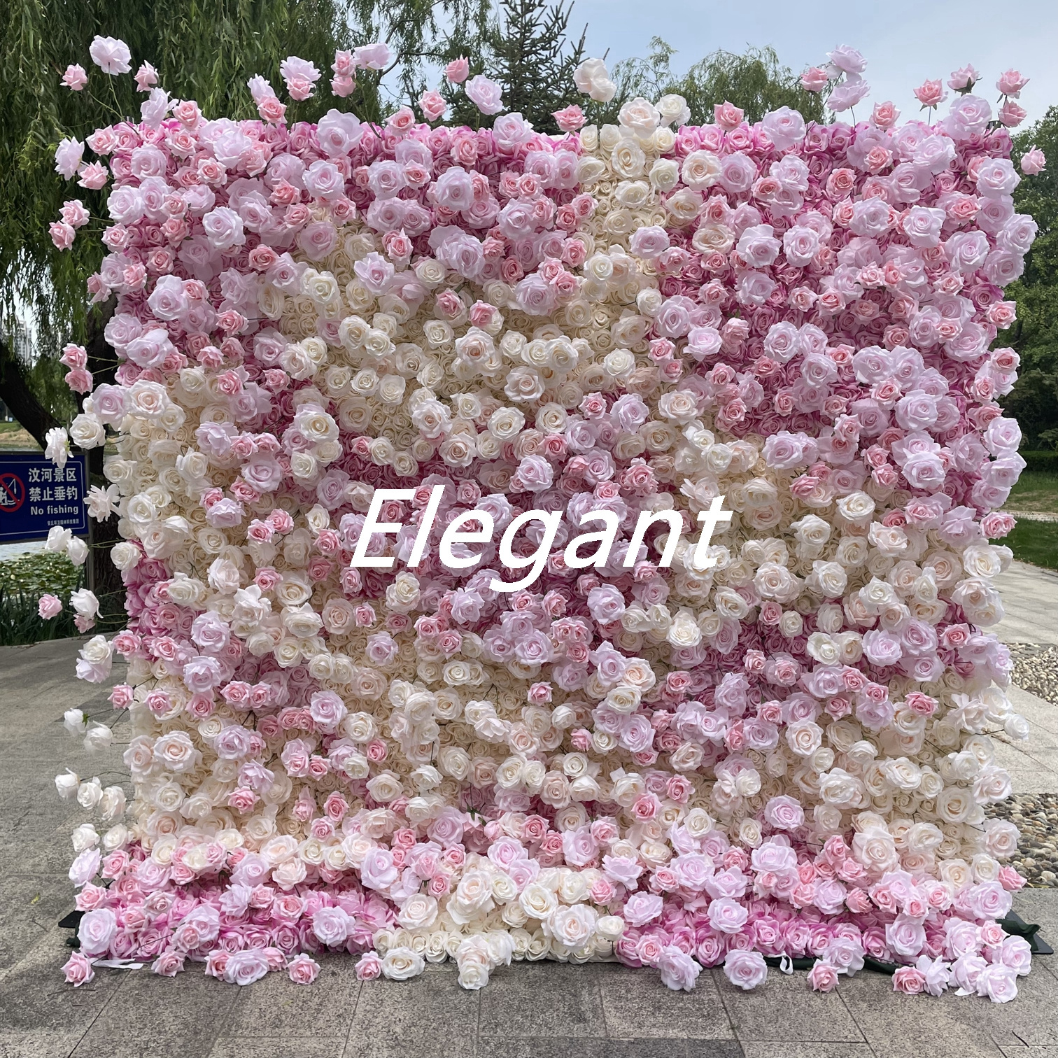 EG-WD69 Customized wedding decoration roll up 5d fabric flower wall  backdrop artificial silk pink rose flower wall