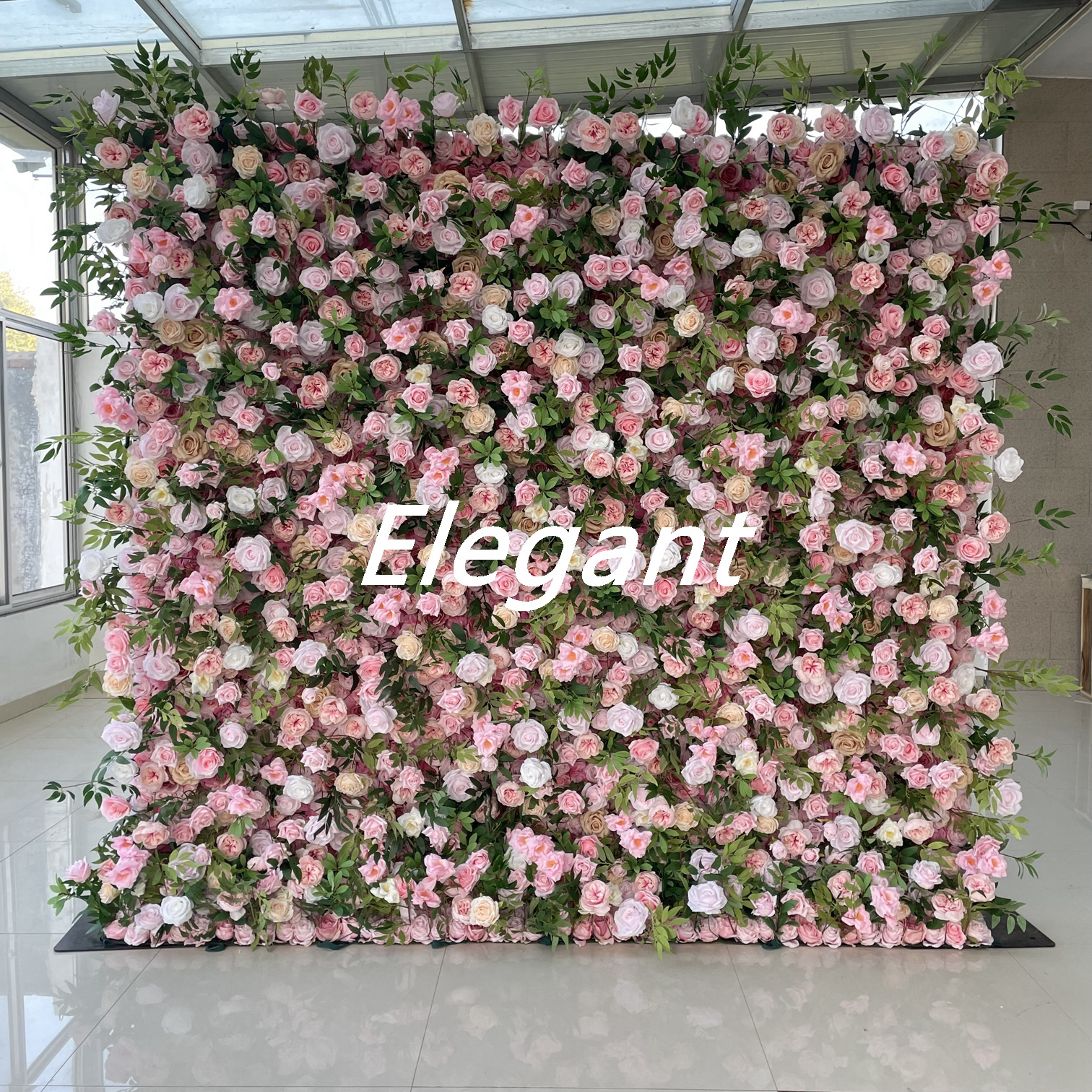 EG-WD69 Customized wedding decoration roll up 5d fabric flower wall  backdrop artificial silk pink rose flower wall